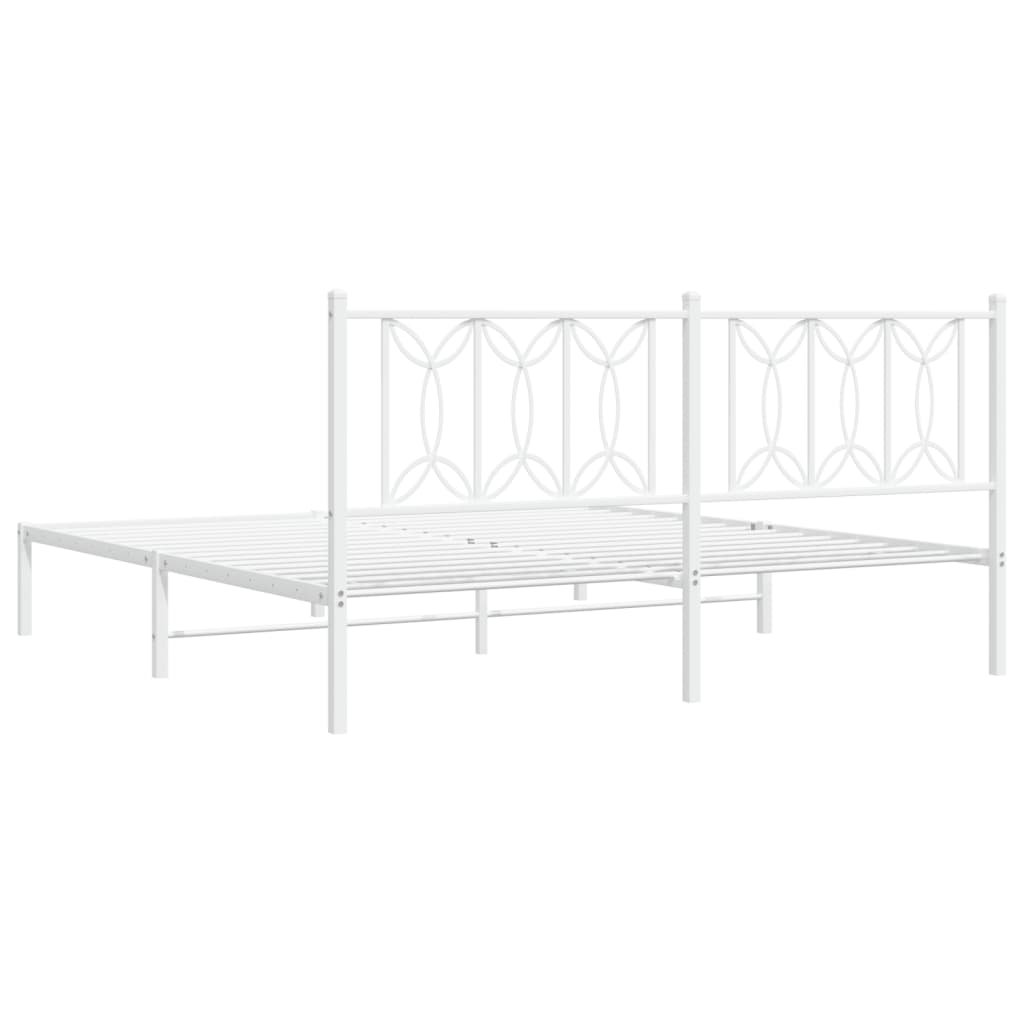 Metal Bed Frame with Headboard White 180x200 cm Super King