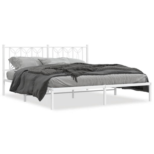 Metal Bed Frame with Headboard White 180x200 cm Super King