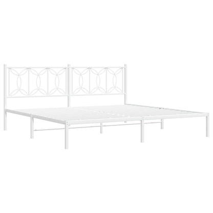 Metal Bed Frame with Headboard White 193x203 cm