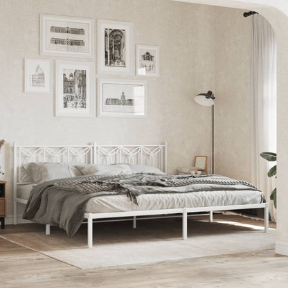 Metal Bed Frame with Headboard White 193x203 cm