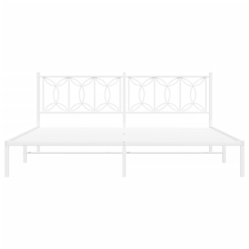 Metal Bed Frame with Headboard White 193x203 cm