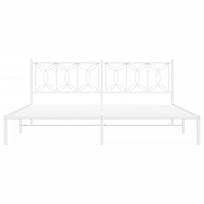 Metal Bed Frame with Headboard White 193x203 cm