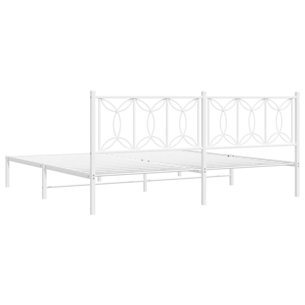 Metal Bed Frame with Headboard White 193x203 cm