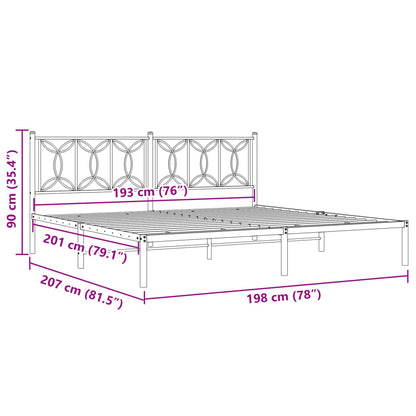 Metal Bed Frame with Headboard White 193x203 cm