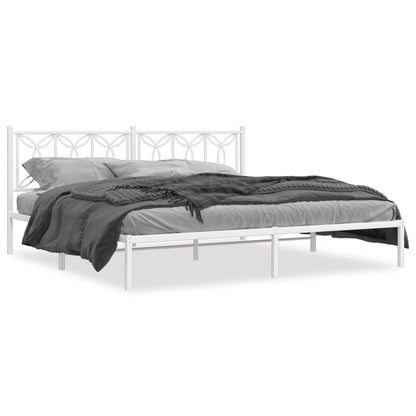 Metal Bed Frame with Headboard White 193x203 cm