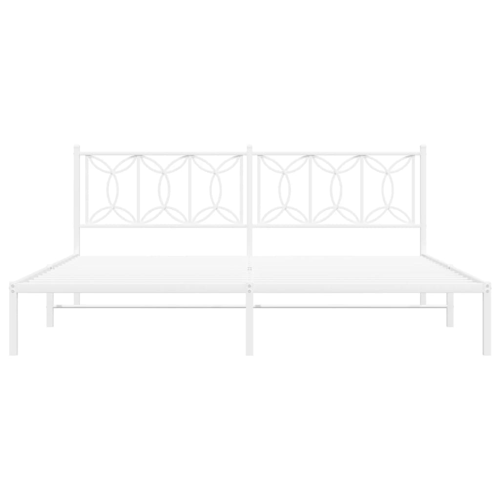 Metal Bed Frame with Headboard White 200x200 cm