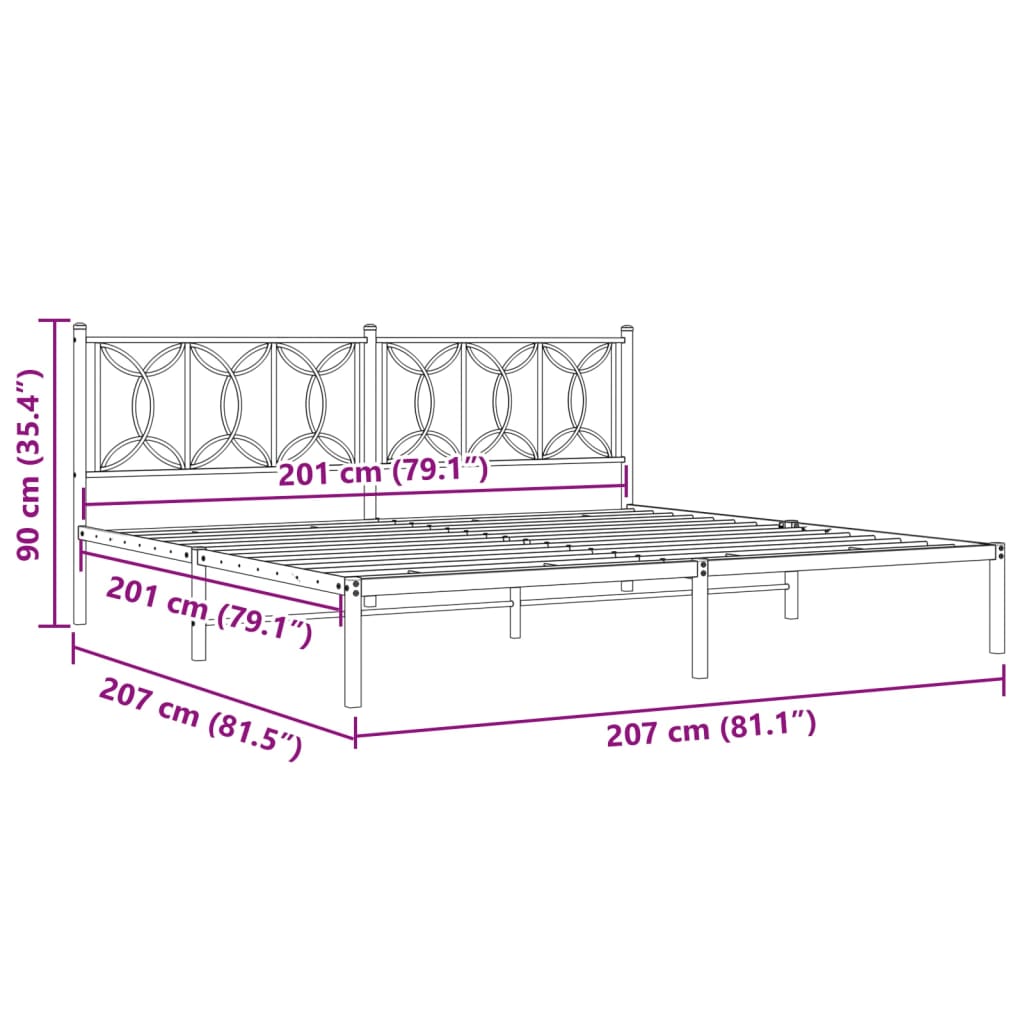 Metal Bed Frame with Headboard White 200x200 cm