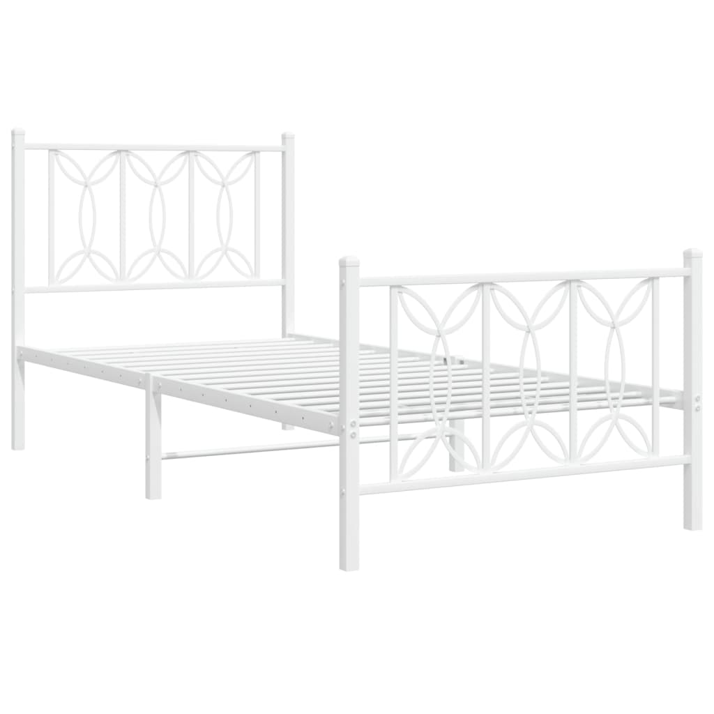 Metal Bed Frame with Headboard and Footboard White 75x190 cm Small Single