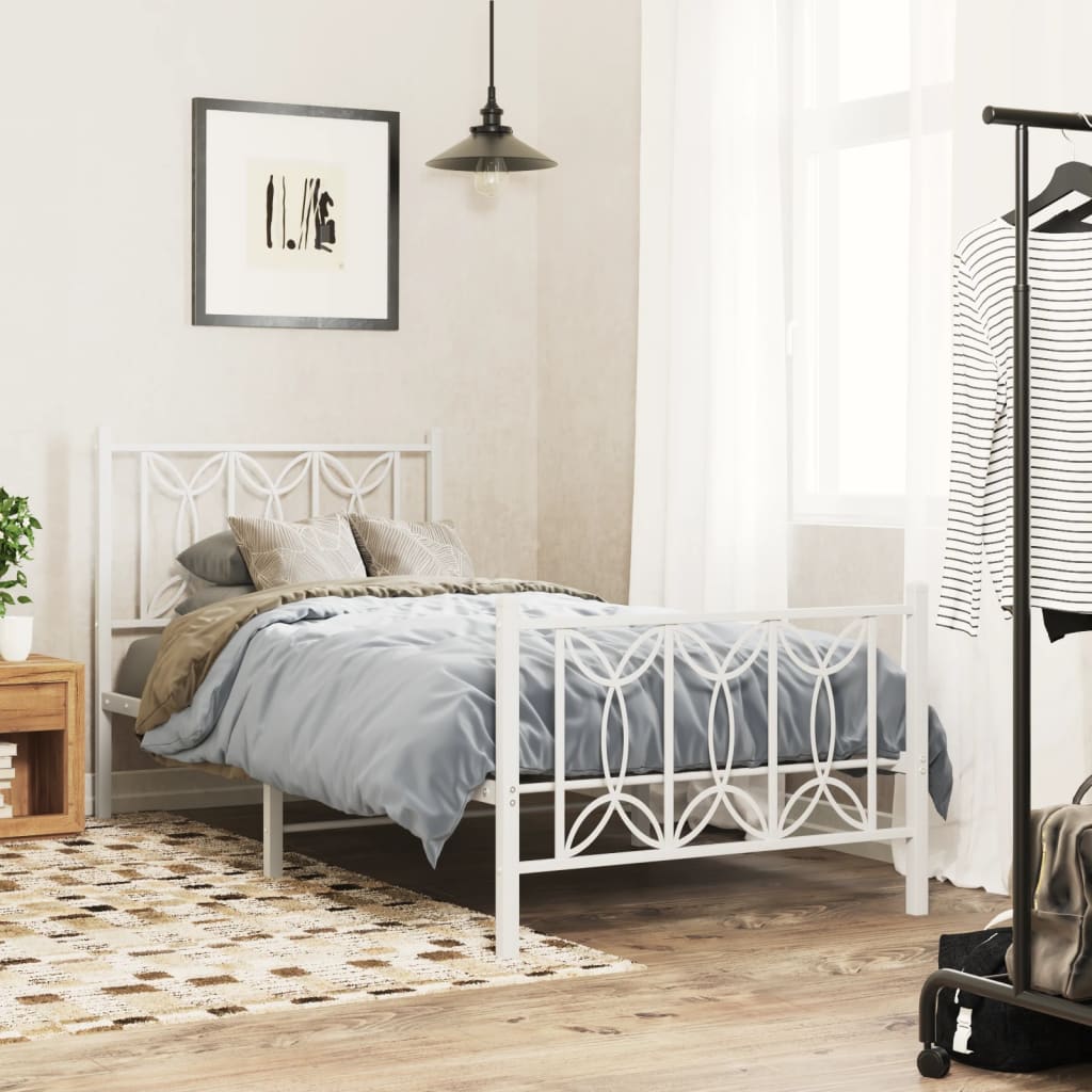 Metal Bed Frame with Headboard and Footboard White 75x190 cm Small Single