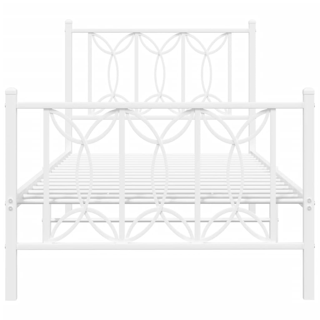 Metal Bed Frame with Headboard and Footboard White 75x190 cm Small Single