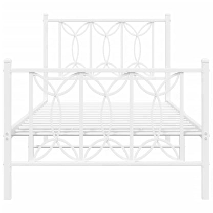 Metal Bed Frame with Headboard and Footboard White 75x190 cm Small Single