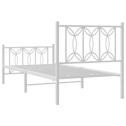 Metal Bed Frame with Headboard and Footboard White 75x190 cm Small Single