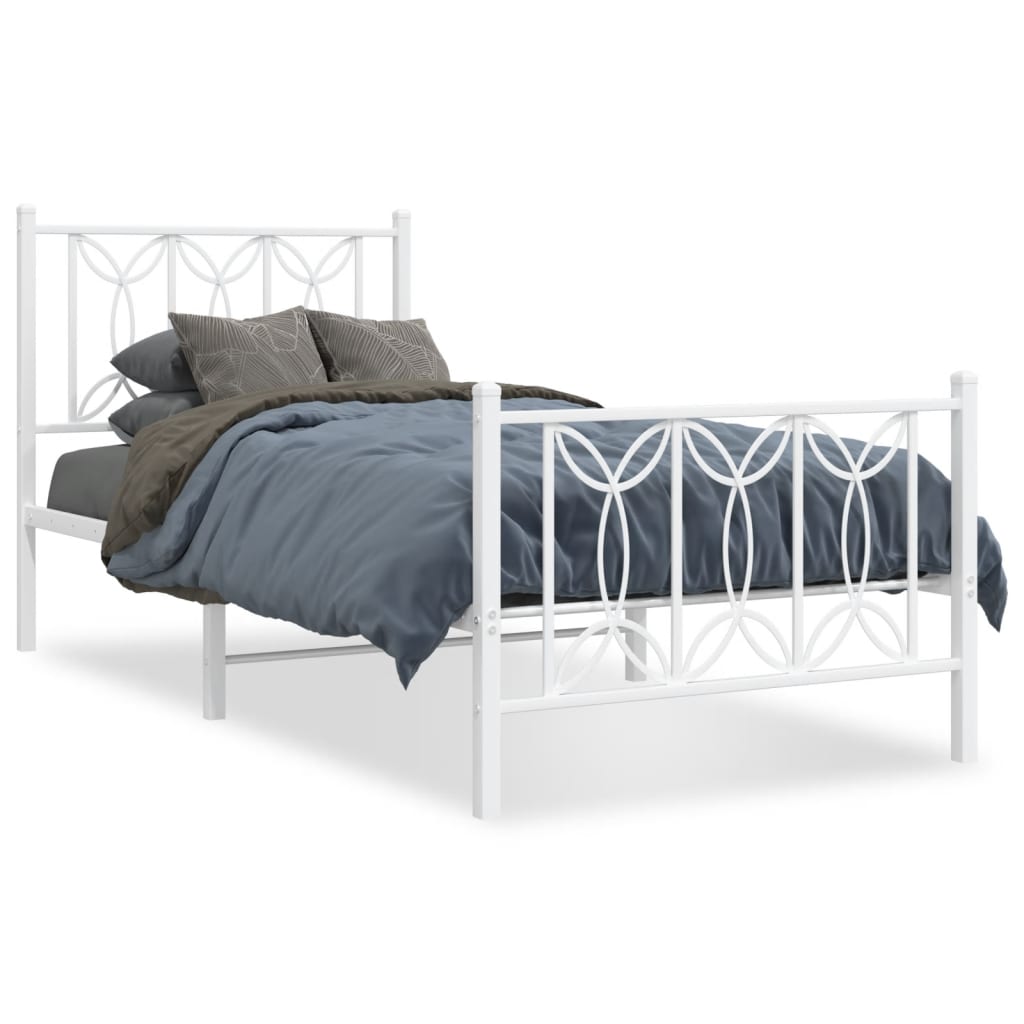 Metal Bed Frame with Headboard and Footboard White 75x190 cm Small Single