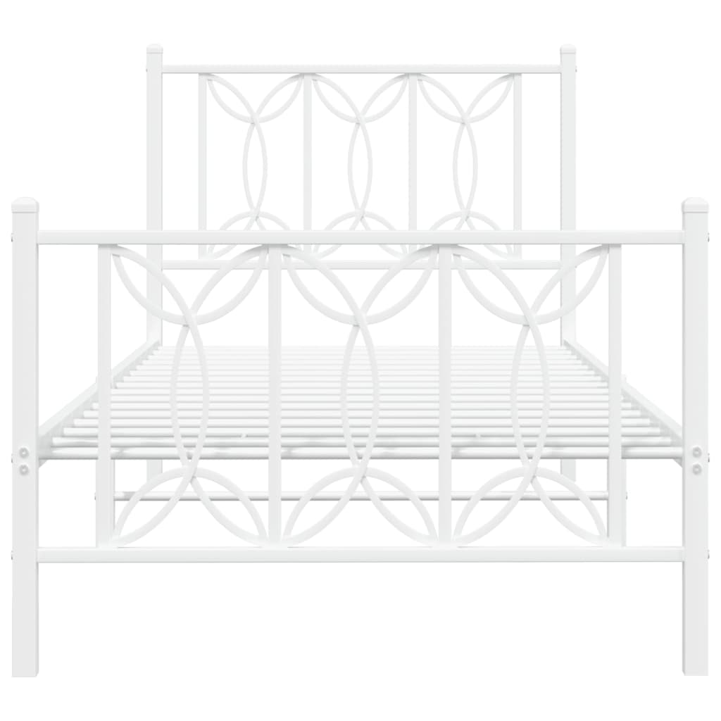 Metal Bed Frame with Headboard and Footboard White 90x190 cm Single