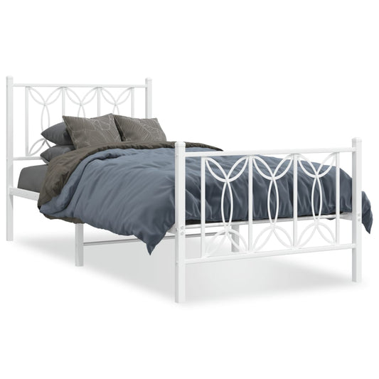 Metal Bed Frame with Headboard and Footboard White 90x190 cm Single