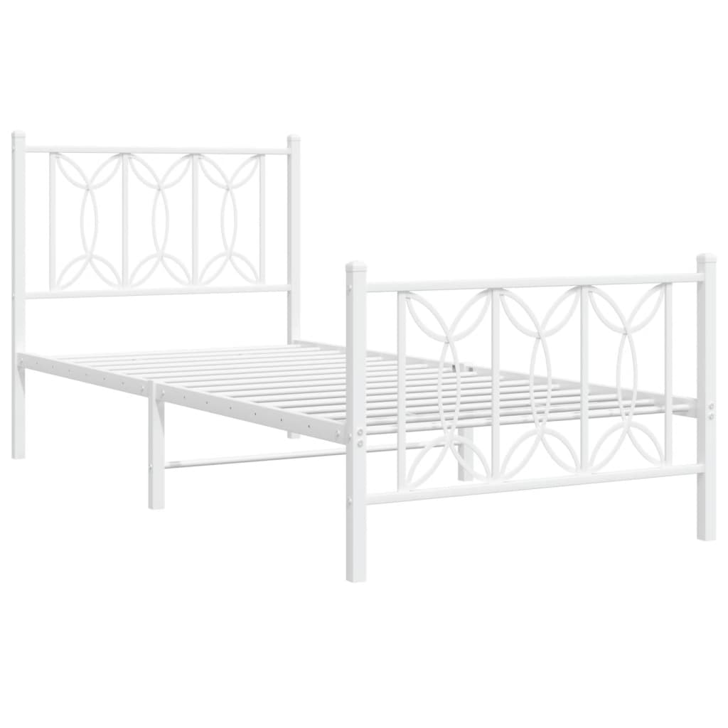 Metal Bed Frame with Headboard and Footboard White 90x200 cm