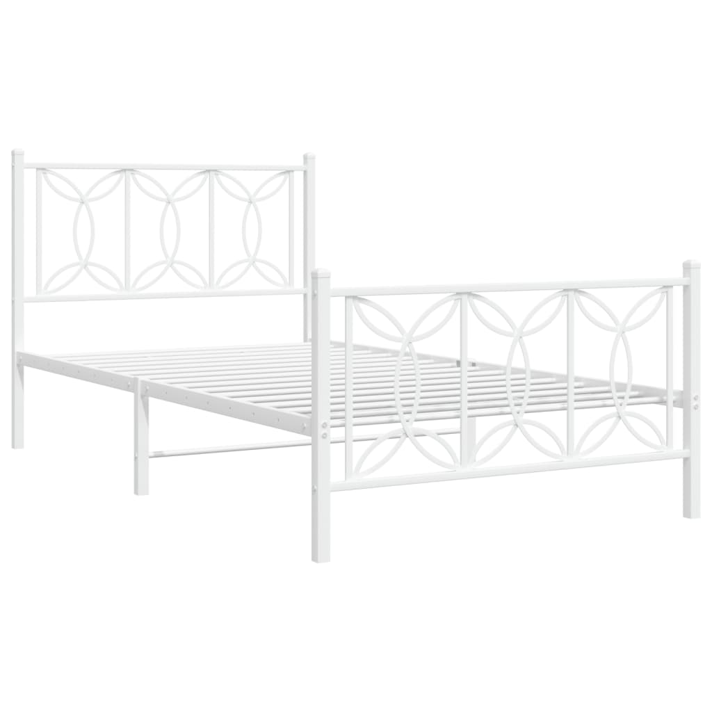 Metal Bed Frame with Headboard and Footboard White 100x190 cm