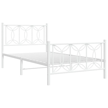 Metal Bed Frame with Headboard and Footboard White 100x190 cm