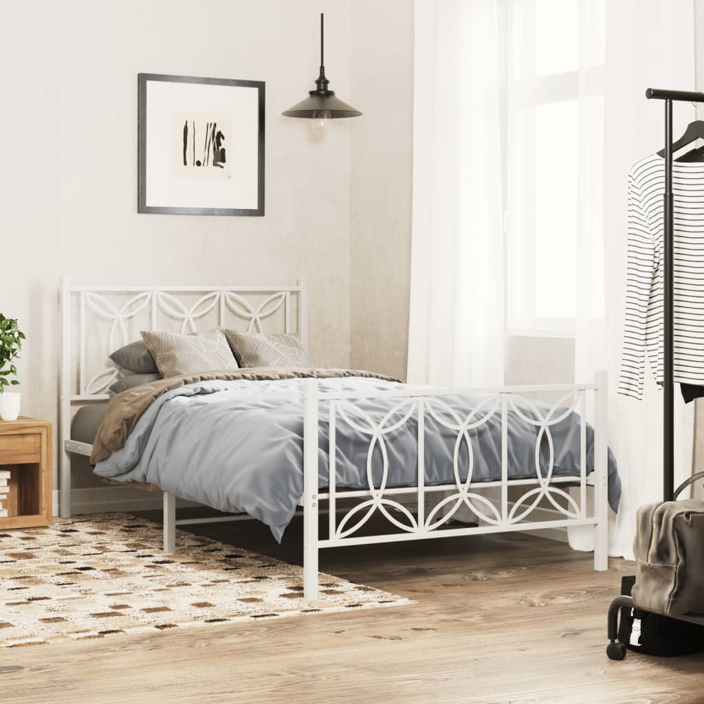 Metal Bed Frame with Headboard and Footboard White 100x190 cm