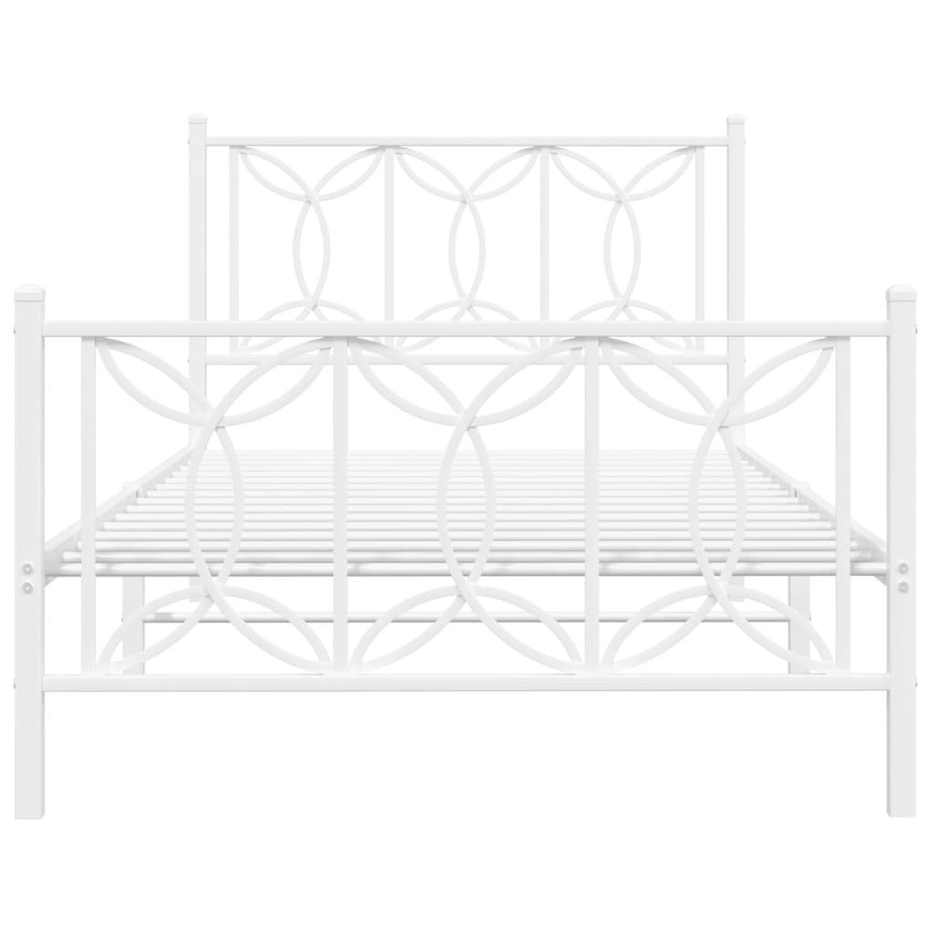 Metal Bed Frame with Headboard and Footboard White 100x190 cm