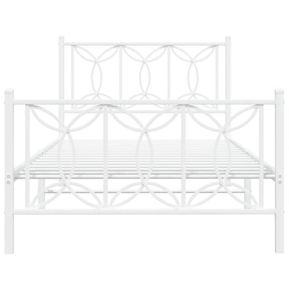 Metal Bed Frame with Headboard and Footboard White 100x190 cm