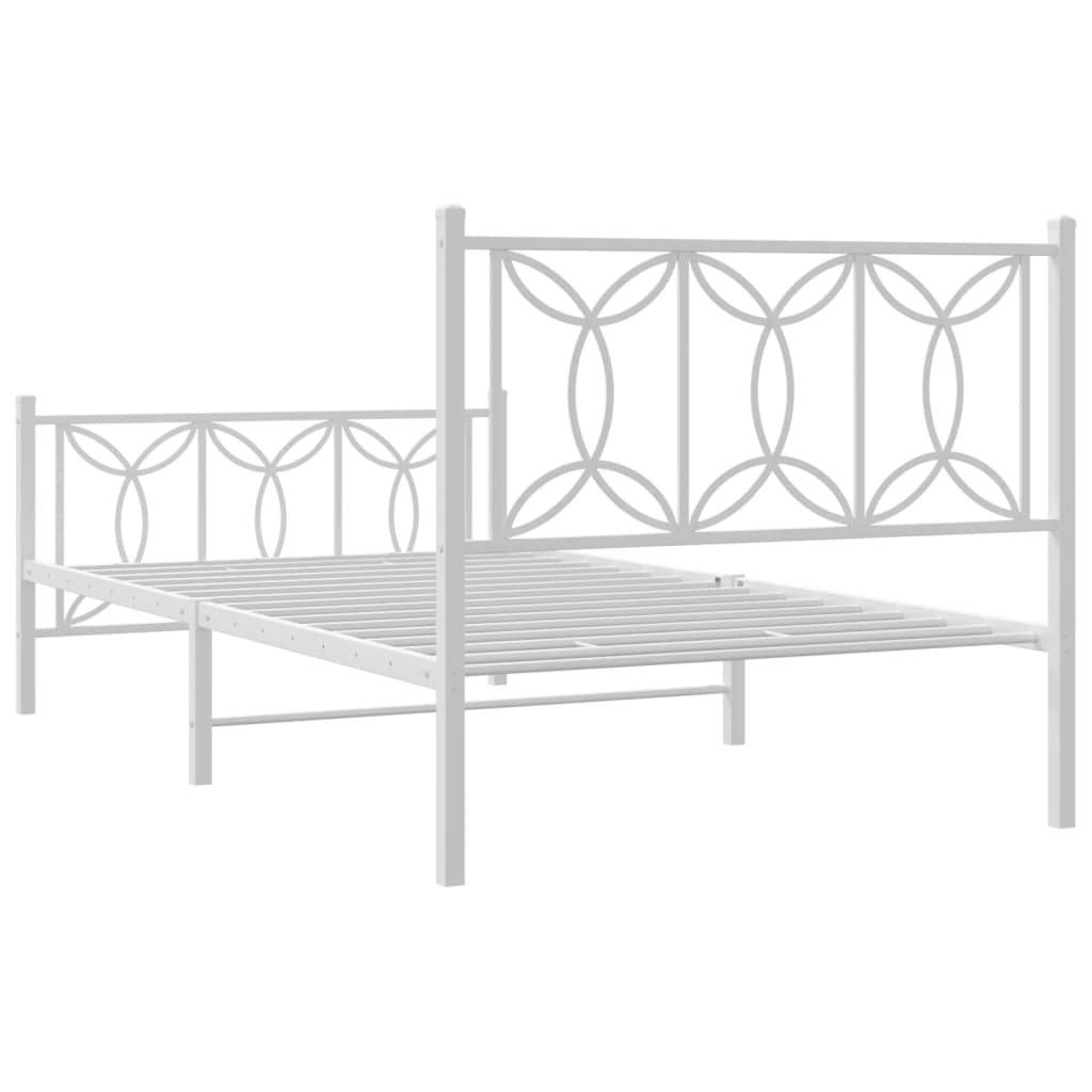 Metal Bed Frame with Headboard and Footboard White 100x190 cm