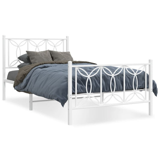 Metal Bed Frame with Headboard and Footboard White 100x190 cm