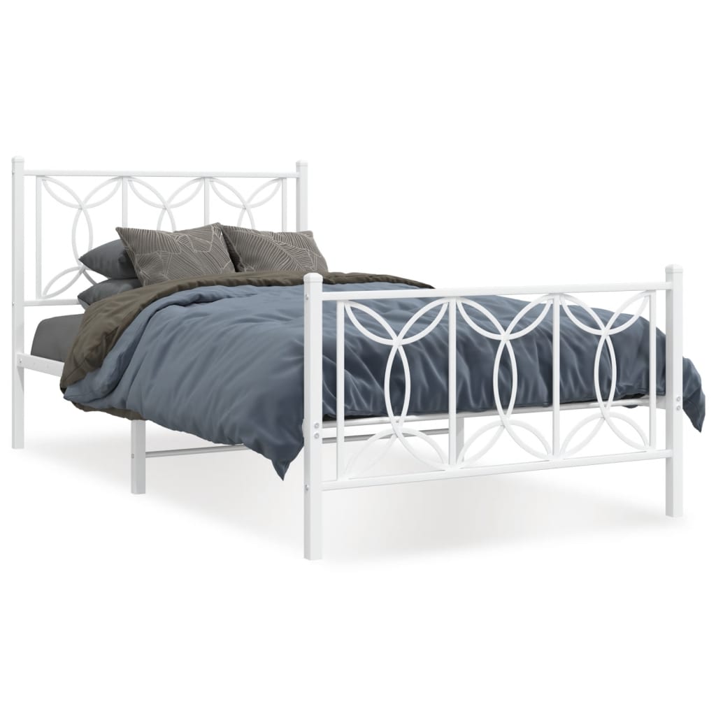 Metal Bed Frame with Headboard and Footboard White 100x200 cm