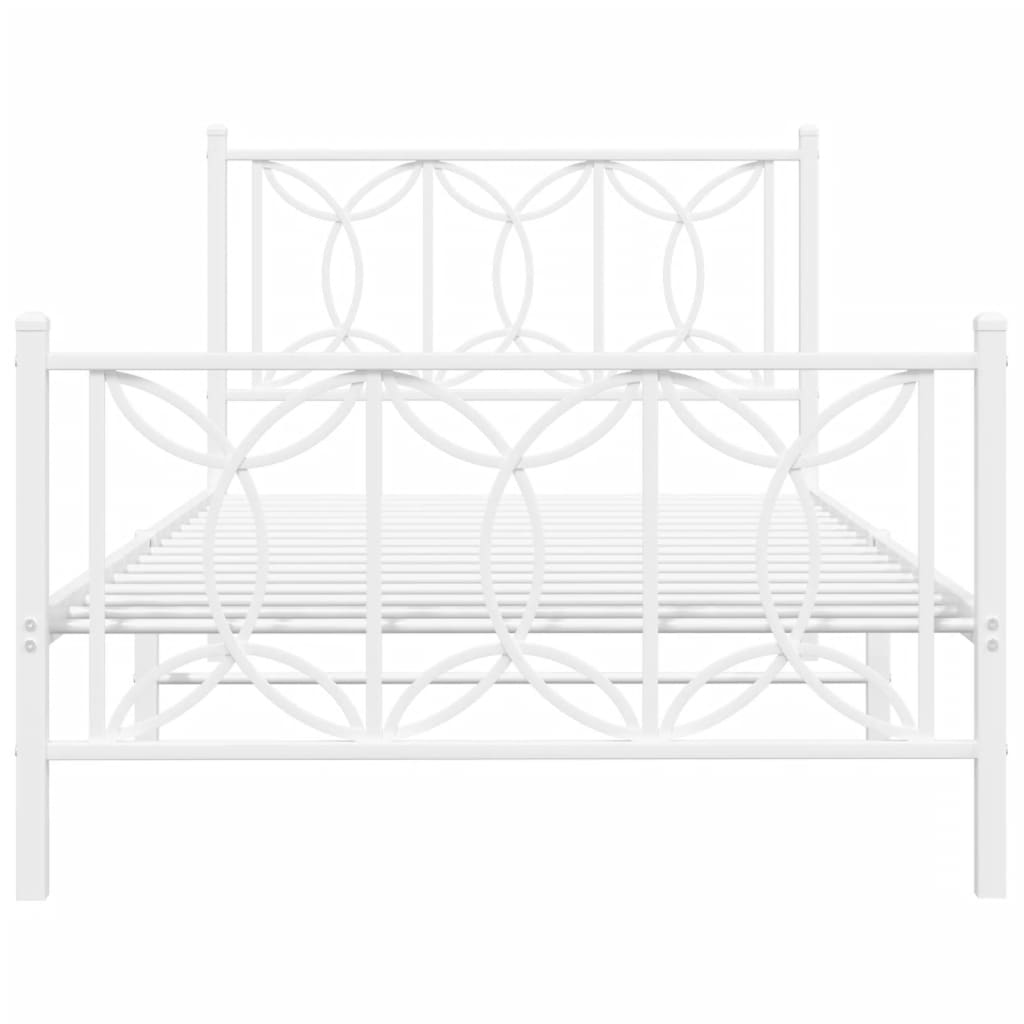 Metal Bed Frame with Headboard and Footboard White 107x203 cm