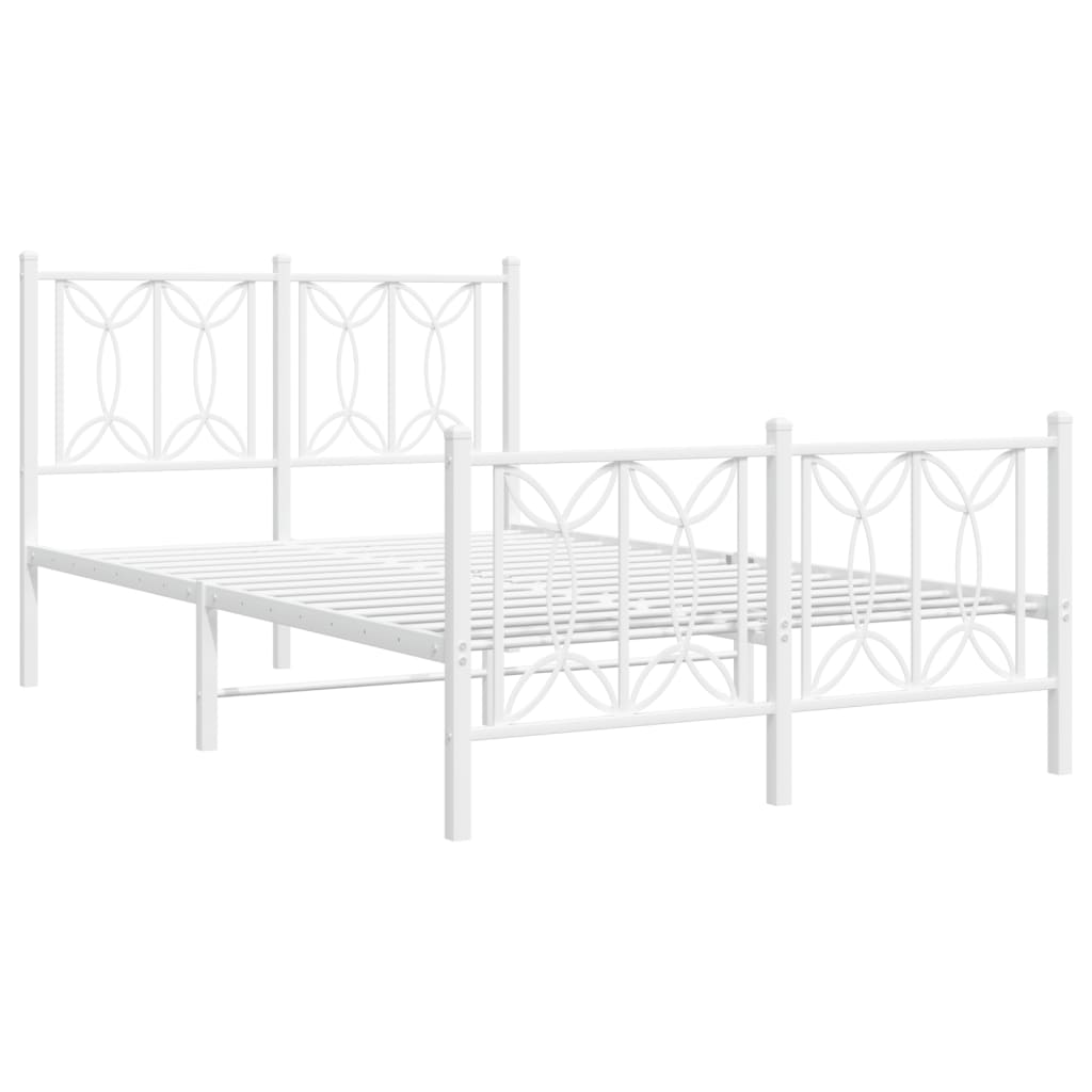 Metal Bed Frame with Headboard and Footboard White 120x190 cm Small Double