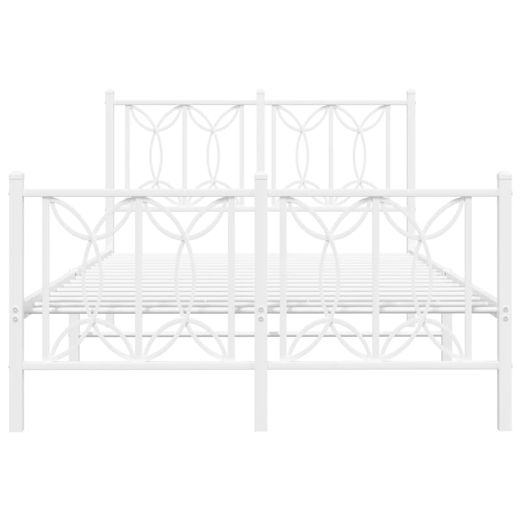 Metal Bed Frame with Headboard and Footboard White 120x190 cm Small Double