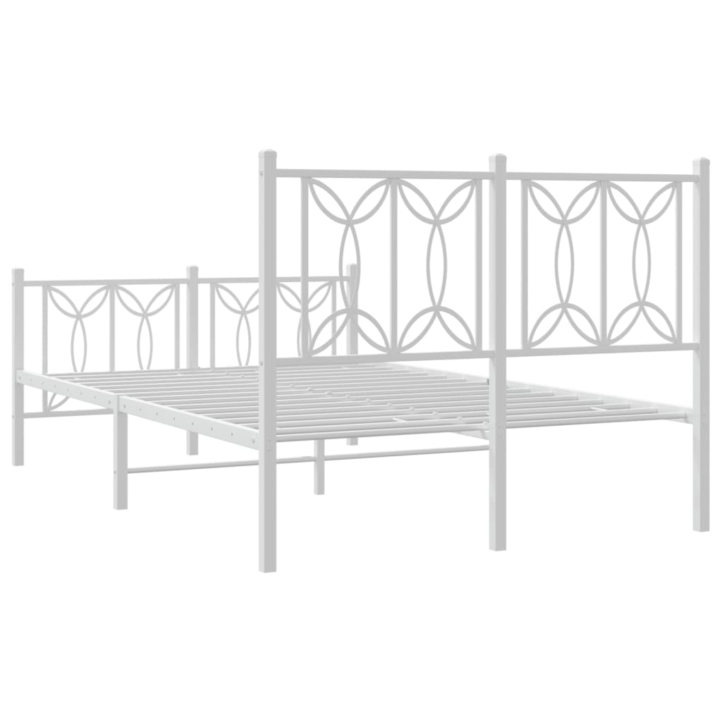 Metal Bed Frame with Headboard and Footboard White 120x190 cm Small Double