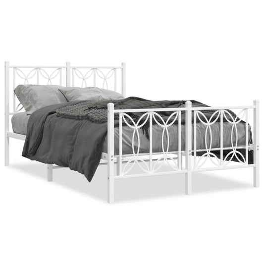 Metal Bed Frame with Headboard and Footboard White 120x190 cm Small Double