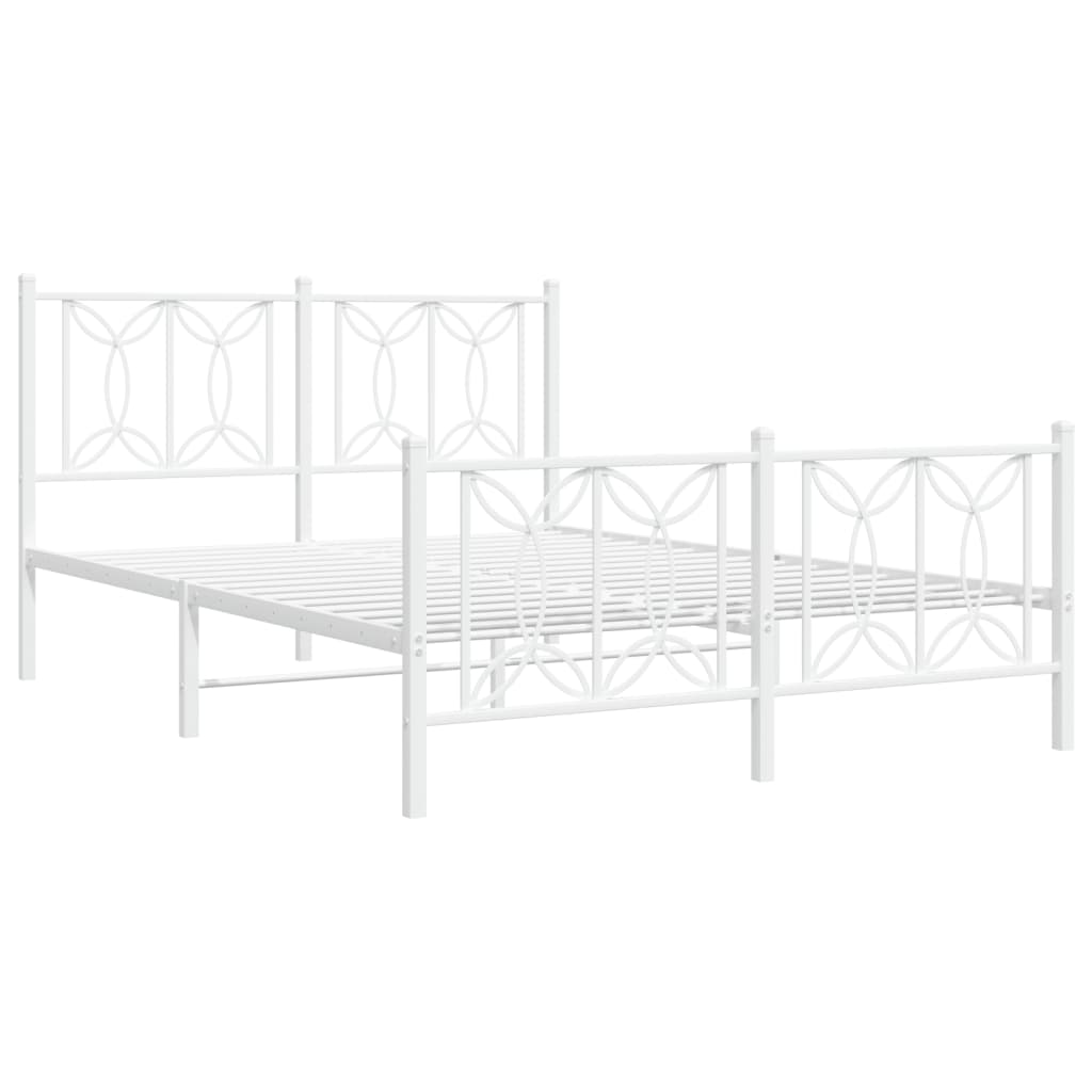 Metal Bed Frame with Headboard and Footboard White 135x190 cm Double