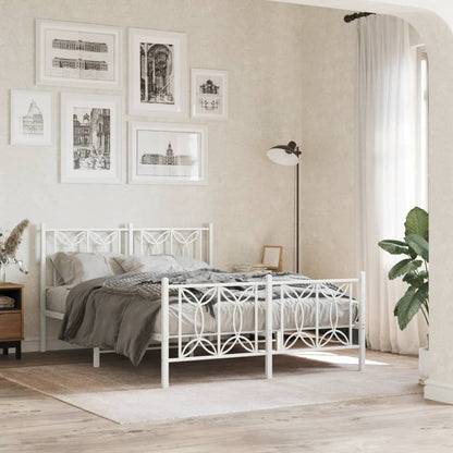 Metal Bed Frame with Headboard and Footboard White 135x190 cm Double