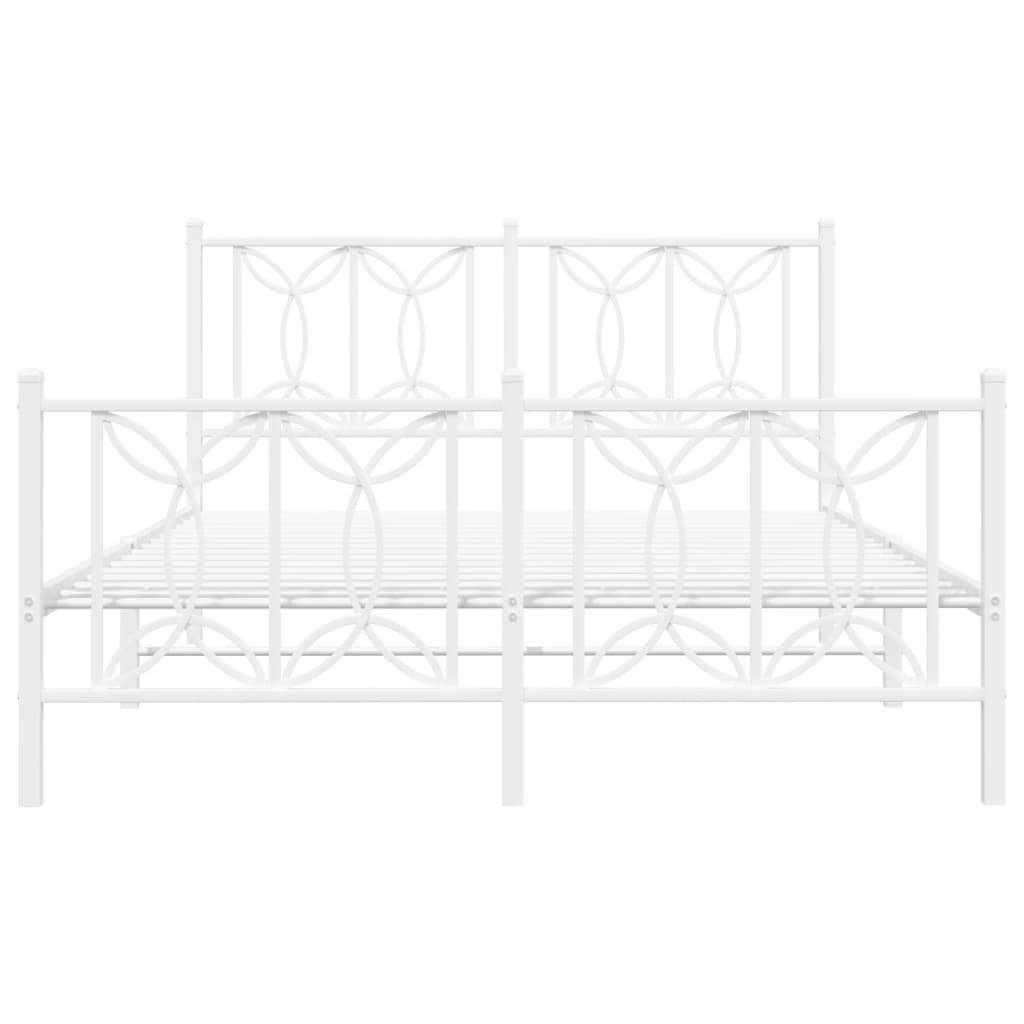 Metal Bed Frame with Headboard and Footboard White 135x190 cm Double