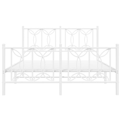 Metal Bed Frame with Headboard and Footboard White 135x190 cm Double