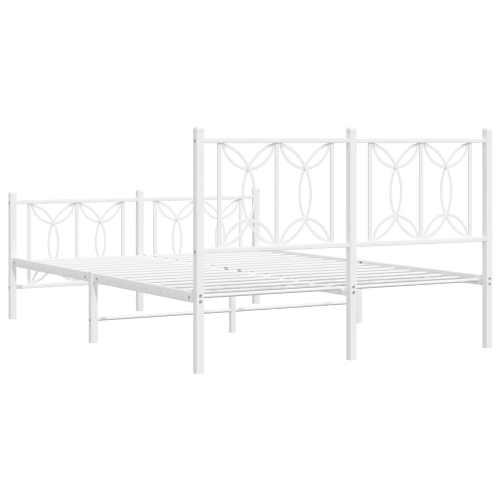 Metal Bed Frame with Headboard and Footboard White 135x190 cm Double