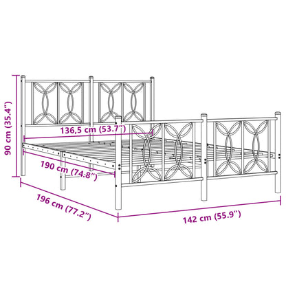 Metal Bed Frame with Headboard and Footboard White 135x190 cm Double