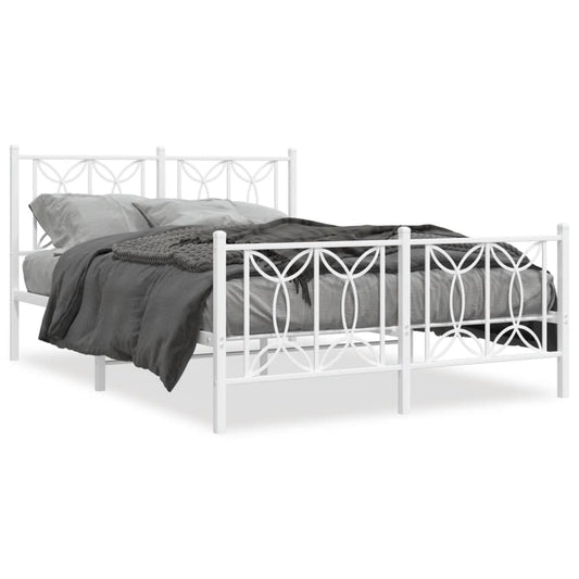 Metal Bed Frame with Headboard and Footboard White 135x190 cm Double