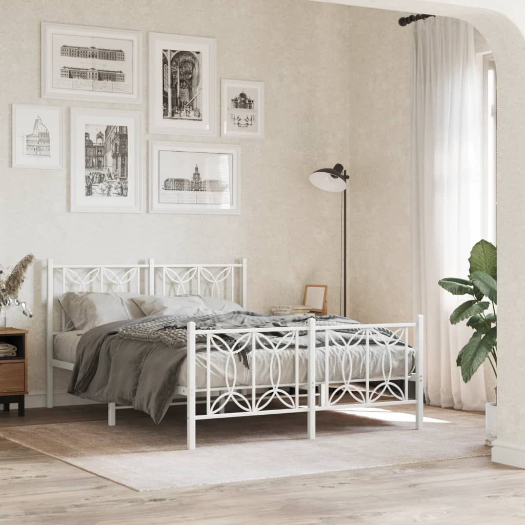 Metal Bed Frame with Headboard and Footboard White 140x190 cm