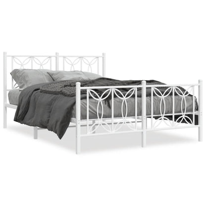 Metal Bed Frame with Headboard and Footboard White 140x190 cm