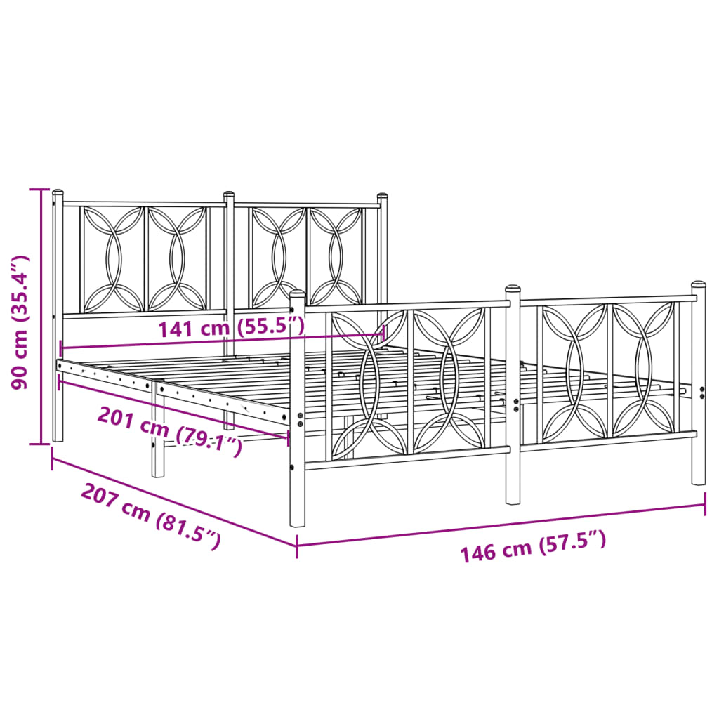 Metal Bed Frame with Headboard and Footboard White 140x200 cm