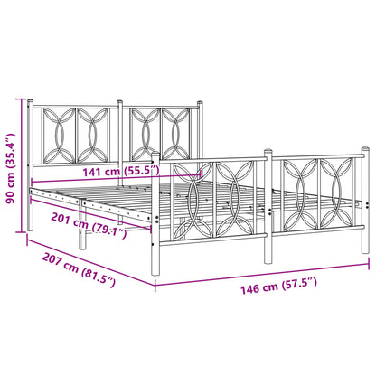 Metal Bed Frame with Headboard and Footboard White 140x200 cm