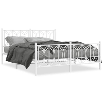 Metal Bed Frame without Mattress with Footboard White 150x200 cm King Size