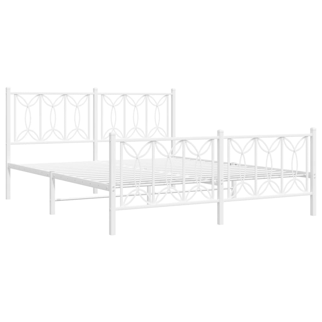 Metal Bed Frame without Mattress with Footboard White 150x200 cm King Size