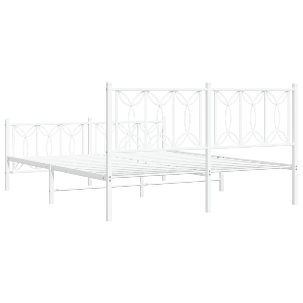 Metal Bed Frame without Mattress with Footboard White 150x200 cm King Size