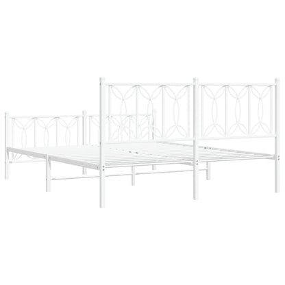 Metal Bed Frame without Mattress with Footboard White 150x200 cm King Size