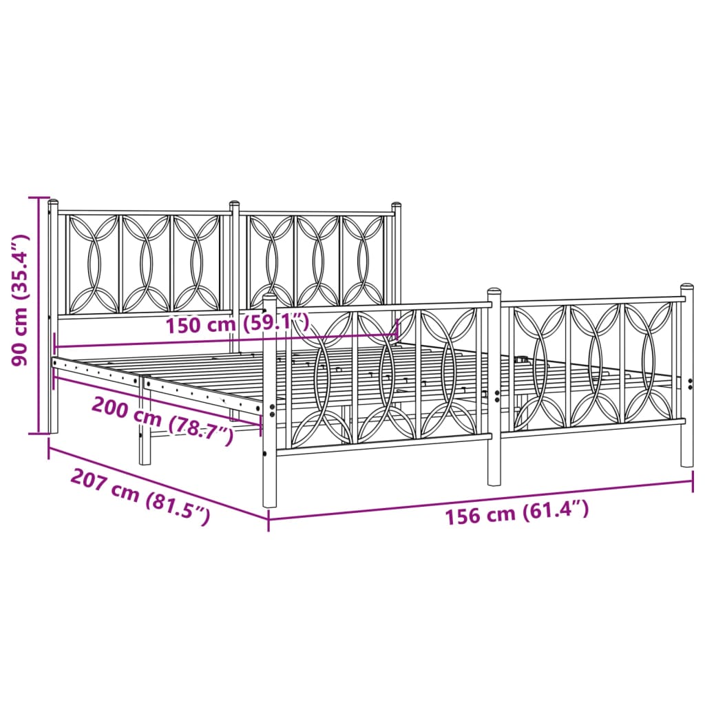 Metal Bed Frame without Mattress with Footboard White 150x200 cm King Size