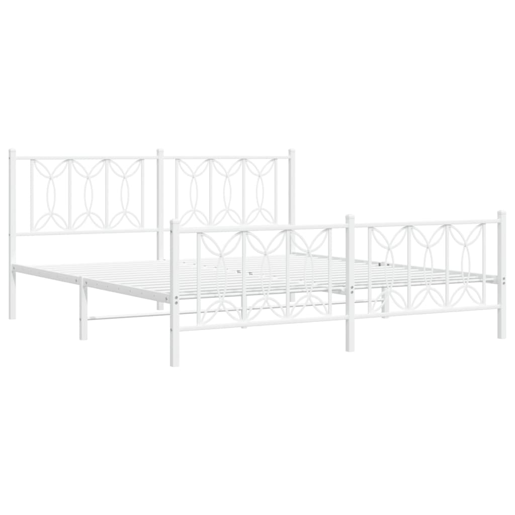 Metal Bed Frame with Headboard and Footboard White 180x200 cm Super King